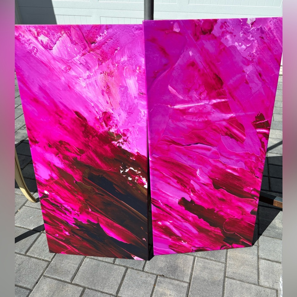 2-panel Pink Print Canvas Wall Art (40x20in For Each Panel)